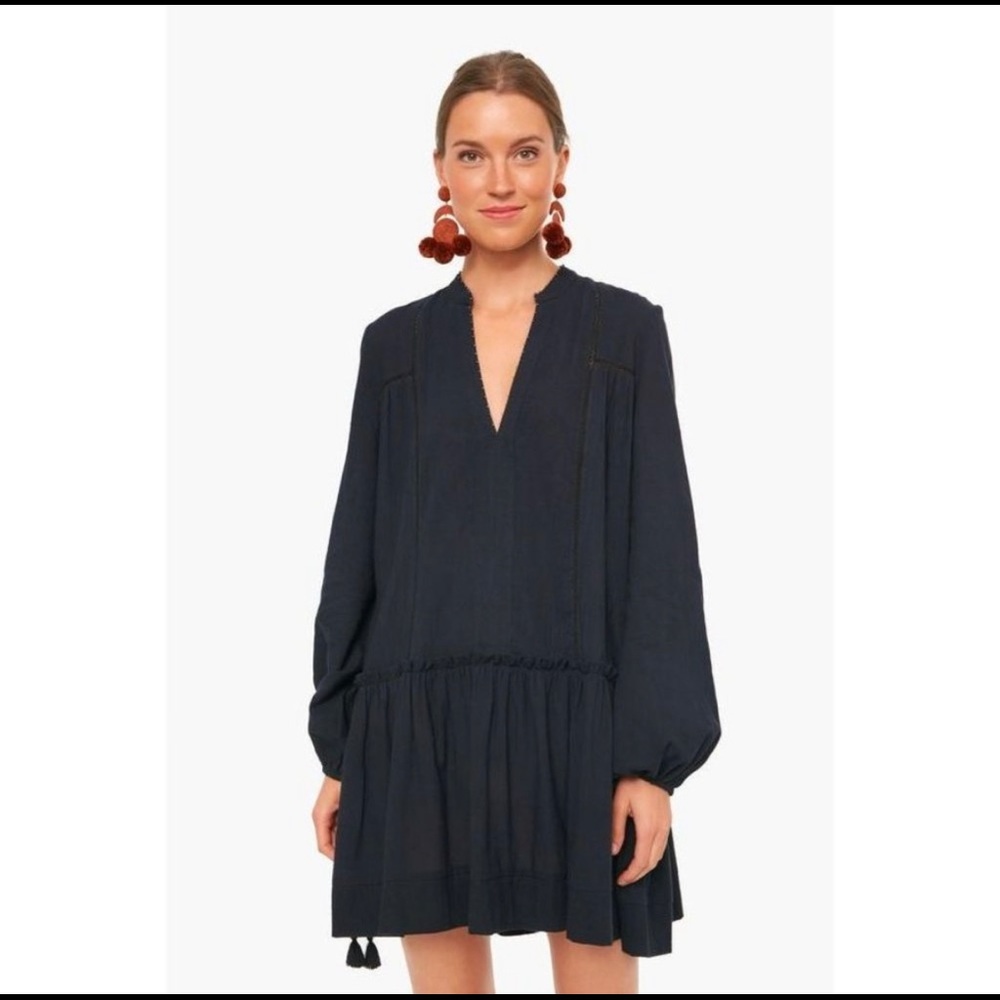 Tuckernuck Navy Long-Sleeve V-Neck Smock Dress